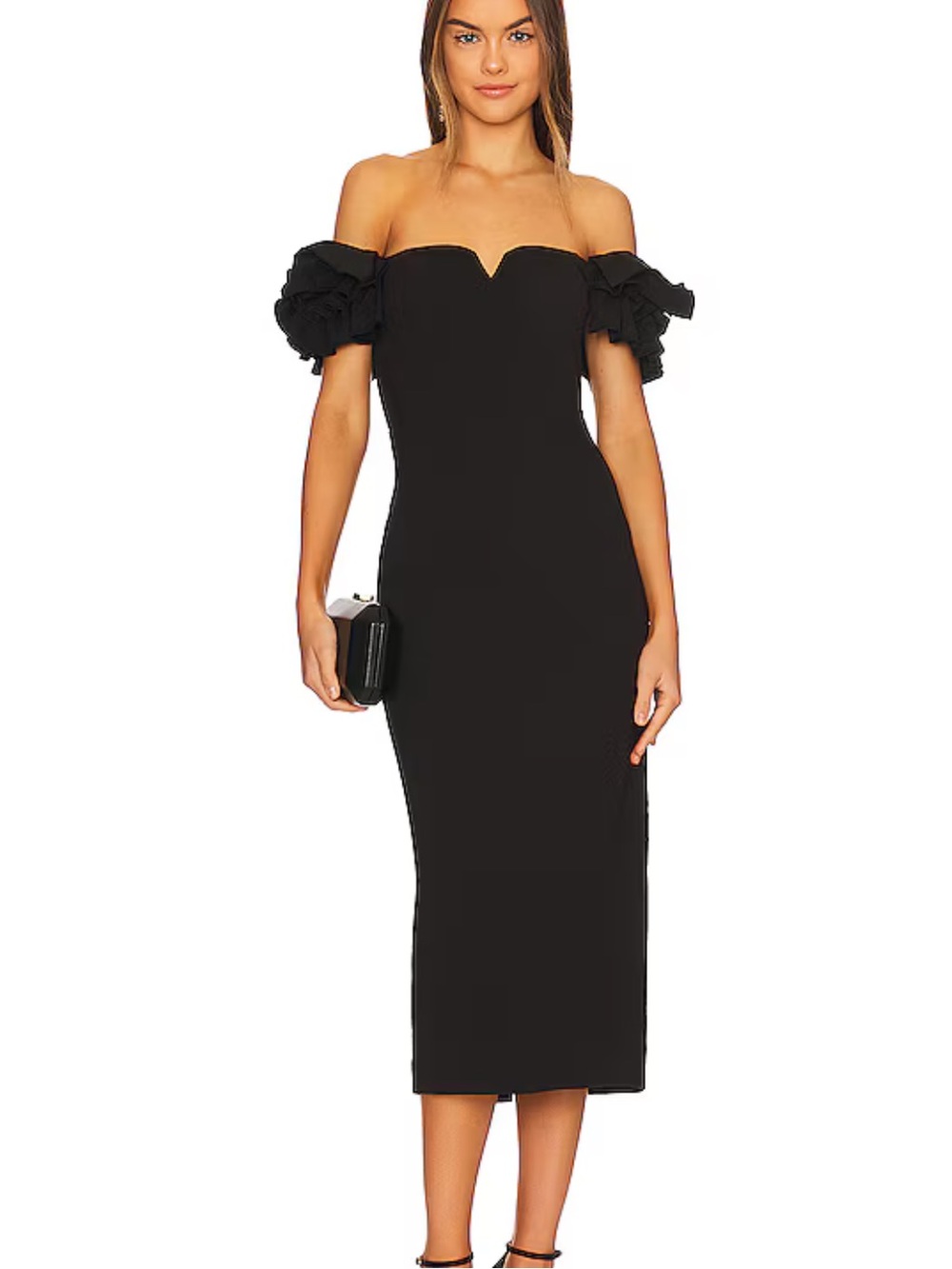 Elliatt Creole Dress Black Off-Shoulder Midi Ruffle Sleeves Revolve S